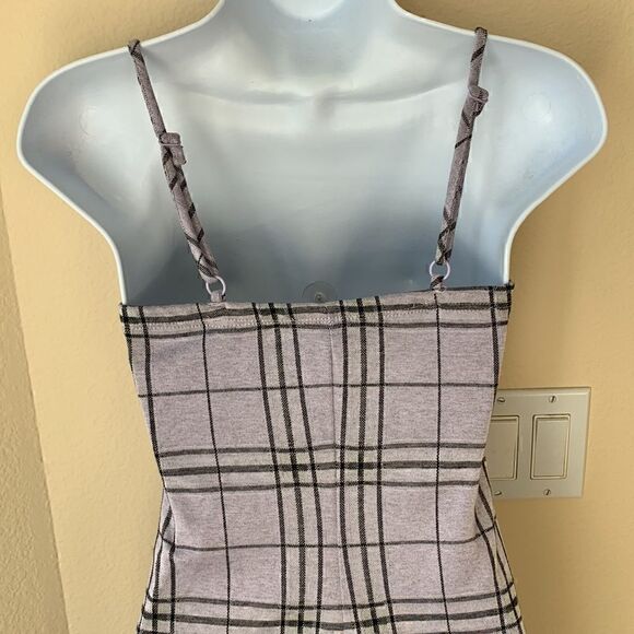 Purple Lavender Plaid Mini Stretchy Adjustable Straps Dress - Picture 6 of 9